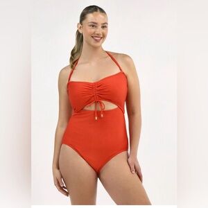 Time And Tru Plus Size One Piece Cutout Swim Suit Size 3X New Red 24W-26W